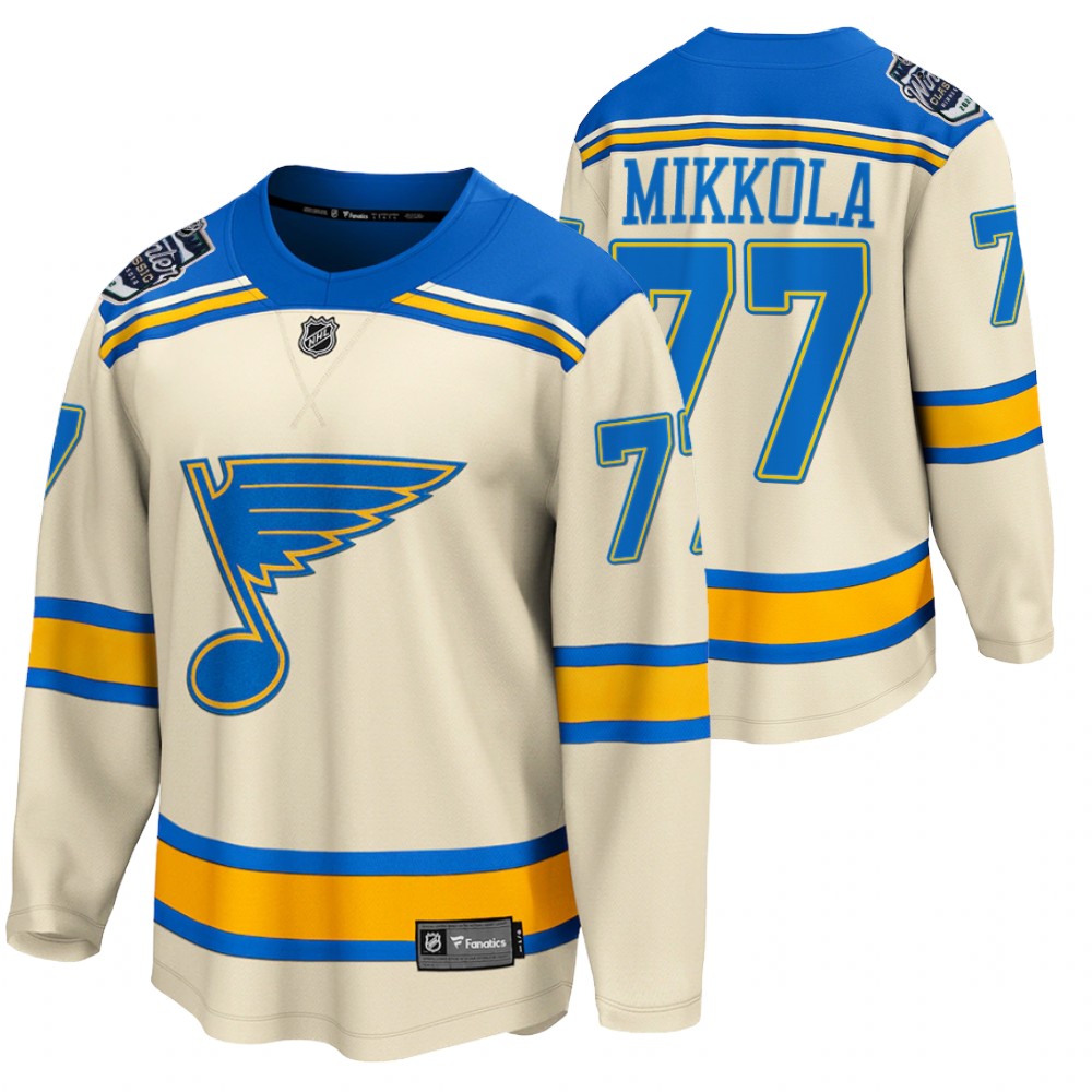 Blues #77 Niko Mikkola Cream 2022 Winter Classic Jersey
