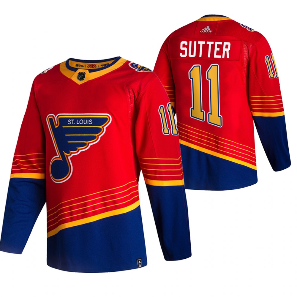 Blues 2021 Reverse Retro #11 Brian Sutter Red Jersey Special Edition Authentic