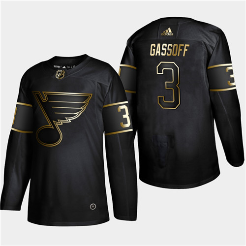 Blues 3 Bob Gassoff Black Gold Adidas Jersey
