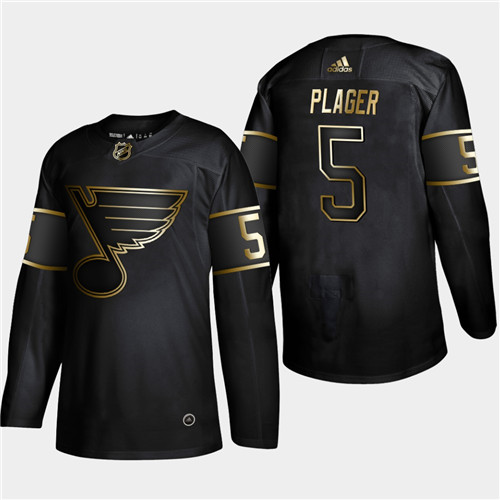 Blues 5 Bob Plager Black Gold Adidas Jersey