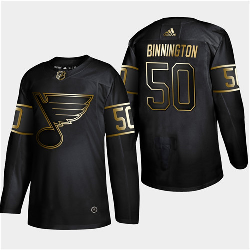 Blues 50 Jordan Binnington Black Gold Adidas Jersey