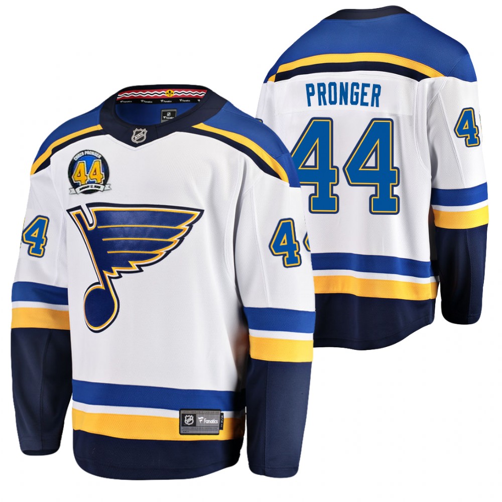 Blues Chris Pronger Jersey 44 Chris Pronger Patch White Away Men