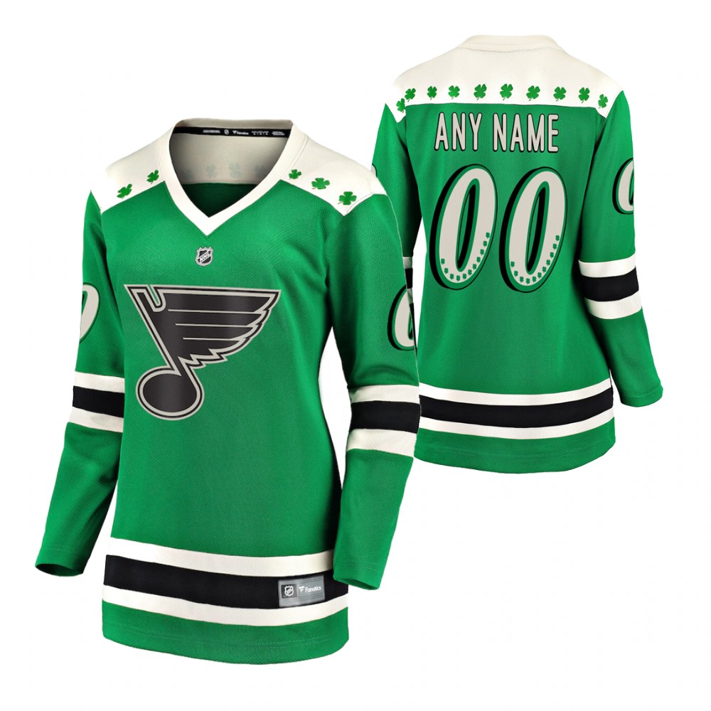 Blues Custom 2021 St Patricks Day Green Women Jersey