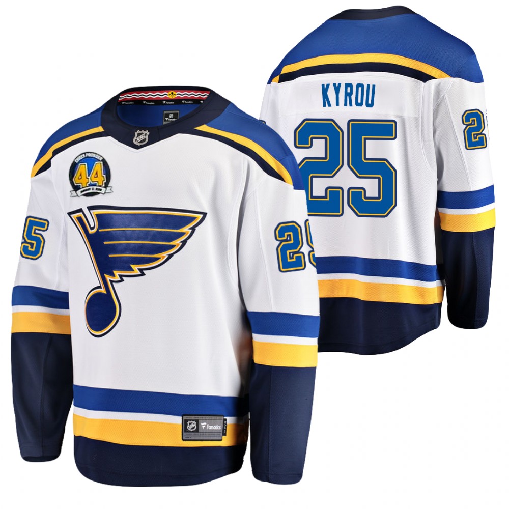 Blues Jordan Kyrou Jersey 44 Chris Pronger Patch White Away Men