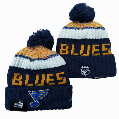Blues Team Logo Navy Wordmark Cuffed Pom Knit Hat YD