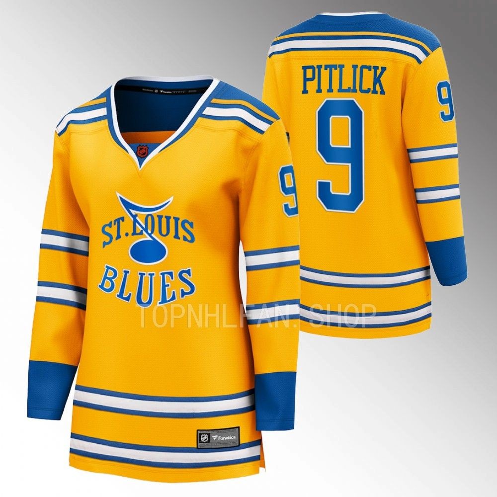 Blues Tyler Pitlick Special Edition 2.0 Yellow Breakaway Retro Women Jersey