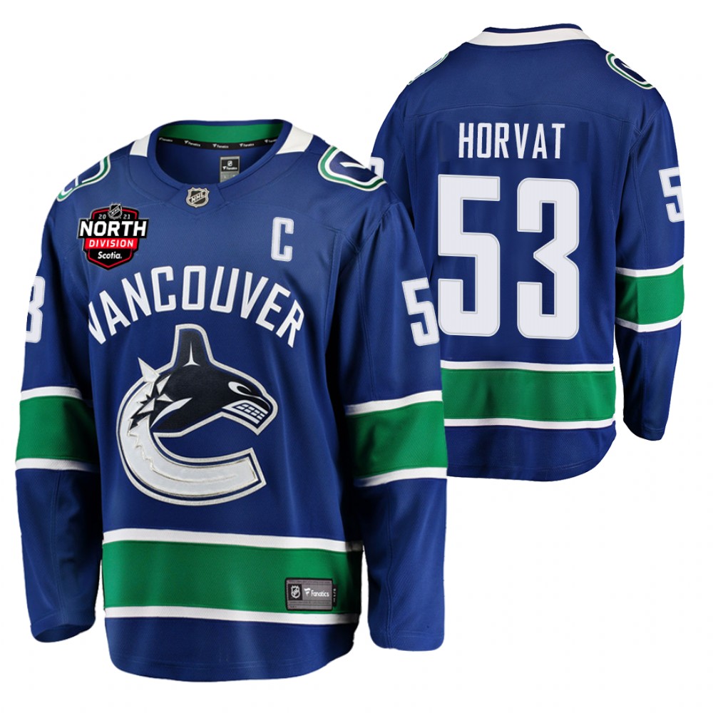 Bo Horvat Canucks 2021 North Division Patch Jersey Blue Home