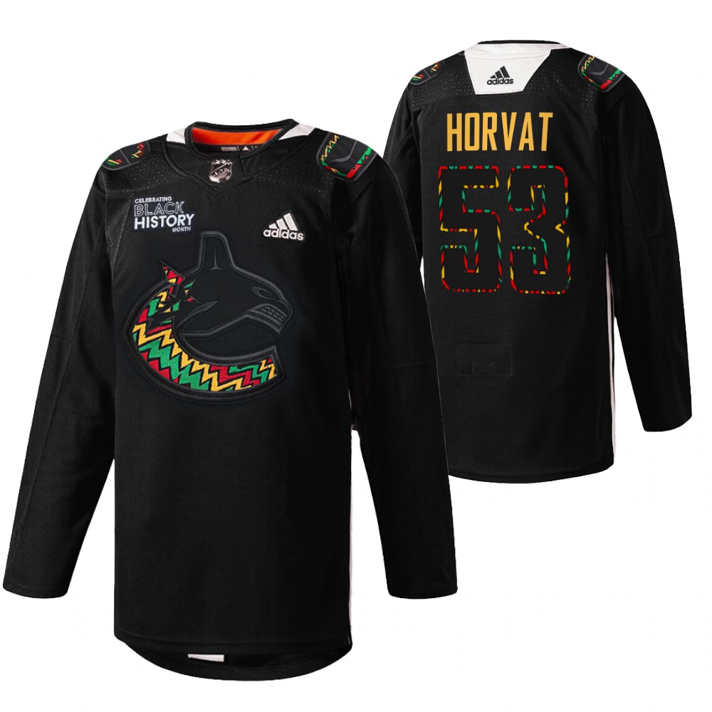 Bo Horvat Canucks Black History Month 2022 Jersey Black Kente-inspired