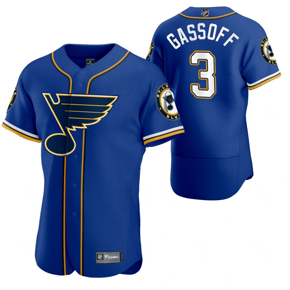 Bob Gassoff Blues 2020 NHL X MLB Crossover Baseball Jersey Royal