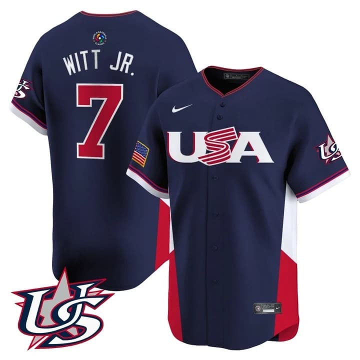 Bobby Witt Jr. #7 Team USA Baseball Navy Jersey - All Stitched