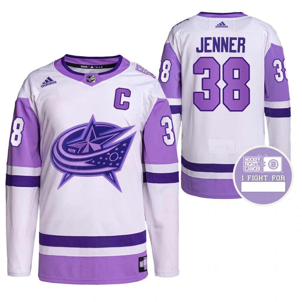 Boone Jenner Blue Jackets Hockey Fights Cancer Jersey Purple White Authentic Pro