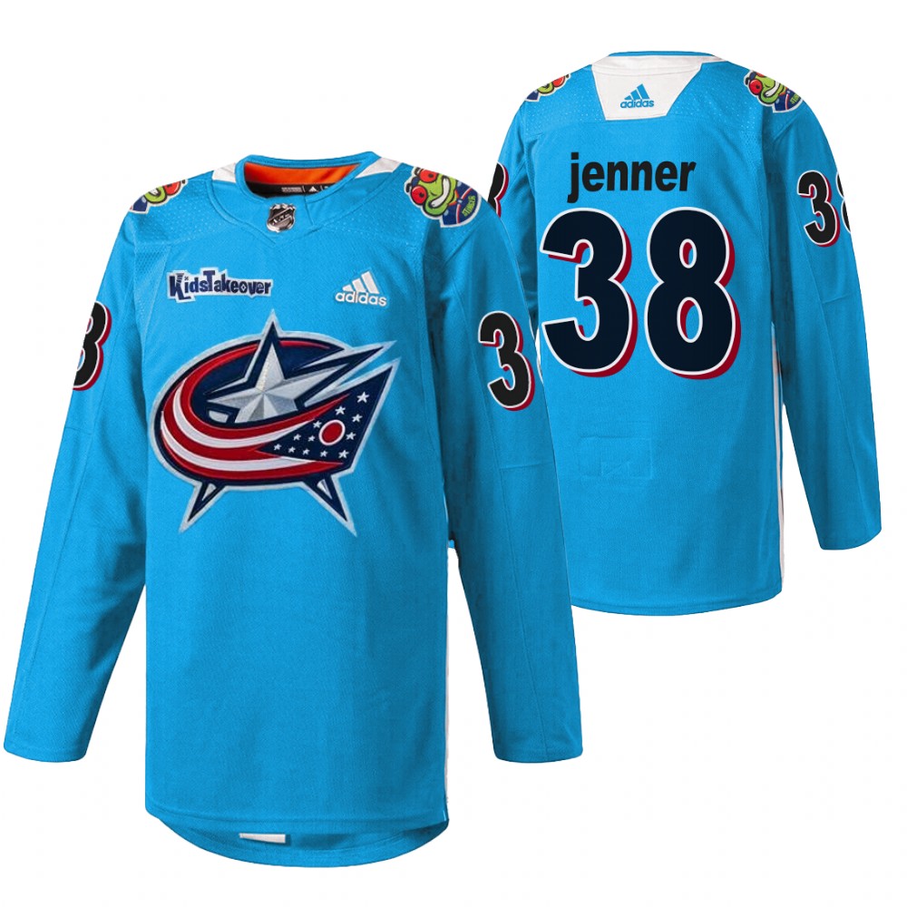 Boone Jenner Blue Jackets Kids Takeover Jersey Blue Warmup