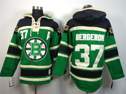 Boston Bruins #37 Patrice Bergeron GreenOld Time Hockey hoodies Stitched
