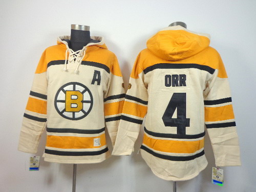 Boston Bruins #4 Bobby Orr Cream Hoody Stitched
