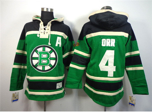 Boston Bruins #4 Bobby Orr GreenOld Time Hockey hoodies Stitched