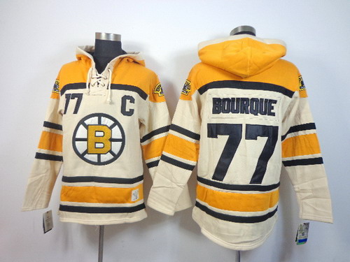 Boston Bruins #77 Ray Bourque Cream Hoody Stitched