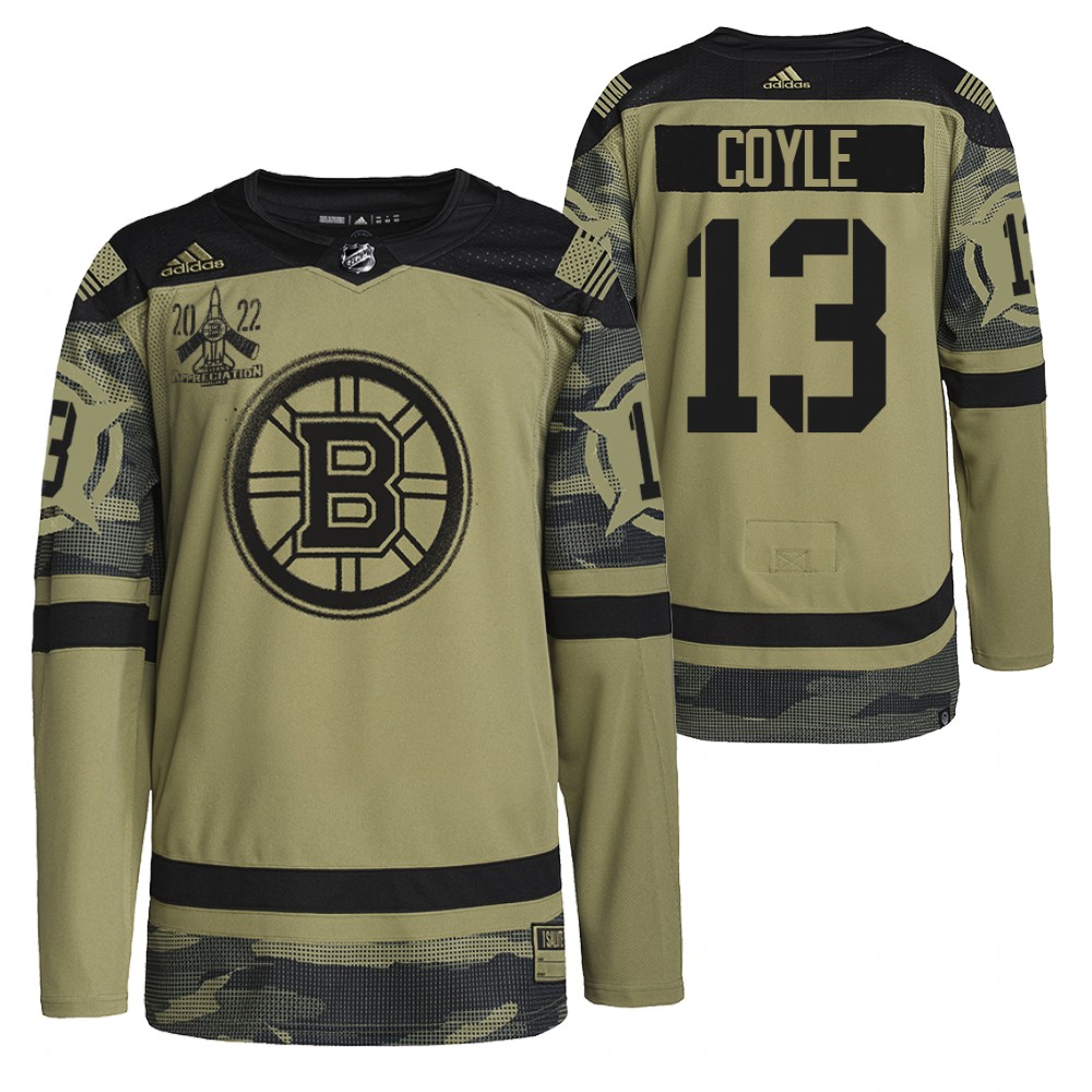 Boston Bruins Charlie Coyle Camo 2022 Military Appreciation Night Primegreen Authentic Jersey