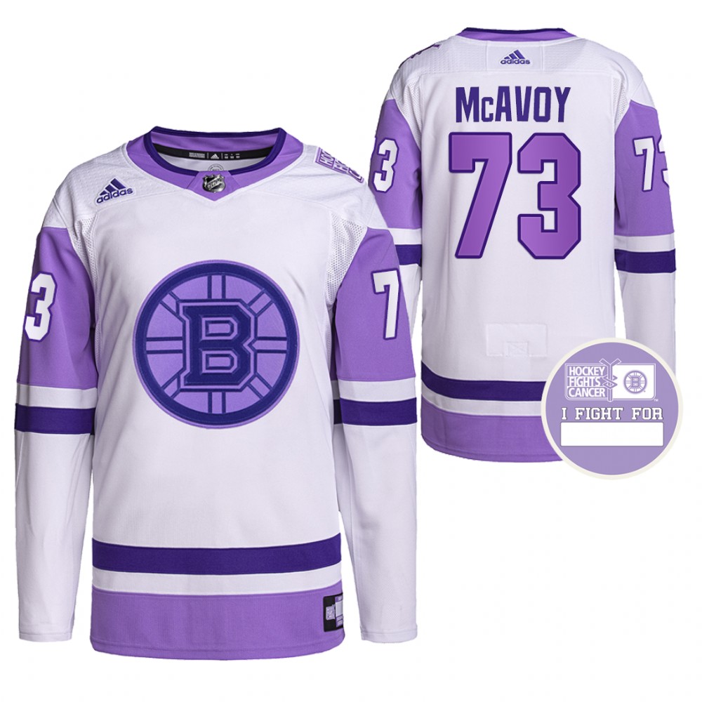 Boston Bruins Charlie McAvoy Hockey Fights Cancer White Purple Primegreen Authentic Jersey