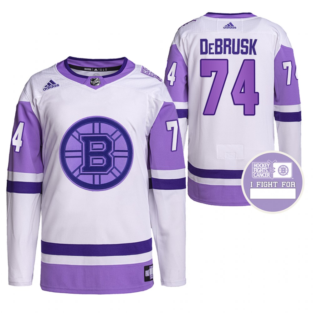 Boston Bruins Jake DeBrusk Hockey Fights Cancer White Purple Primegreen Authentic Jersey