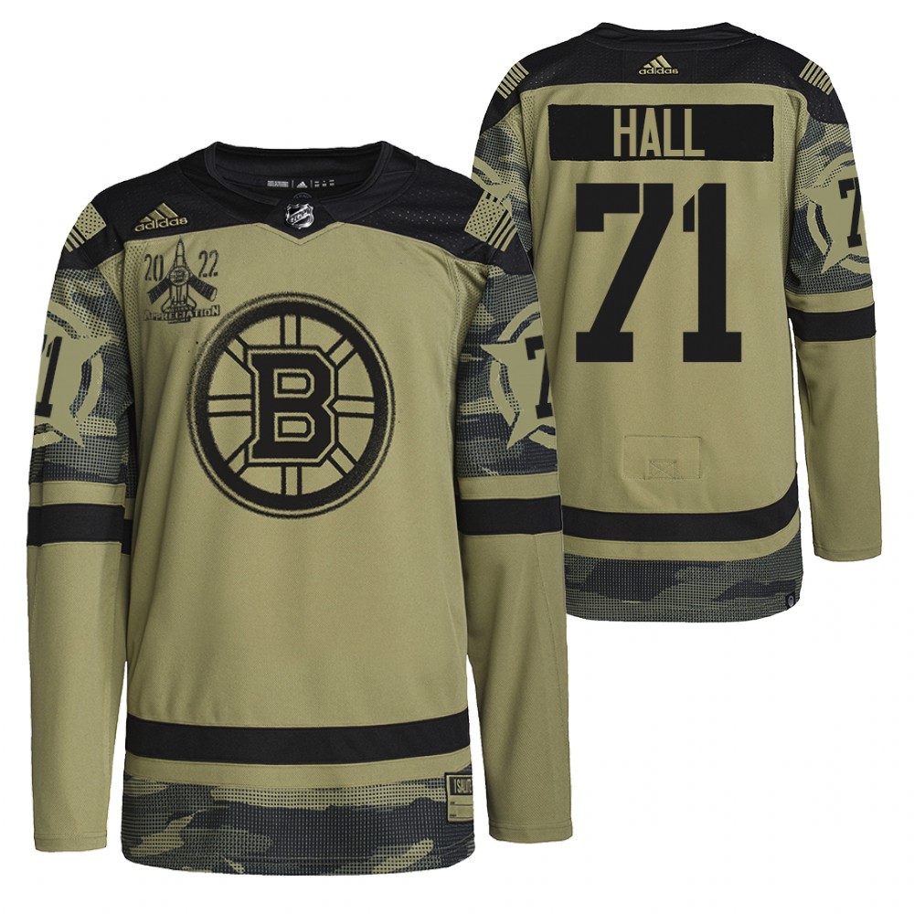 Boston Bruins Taylor Hall Camo 2022 Military Appreciation Night Primegreen Authentic Jersey
