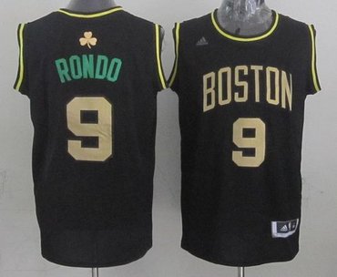 Boston Celtics #9 Rajon Rondo Black(Gold NO.) NBA Jersey