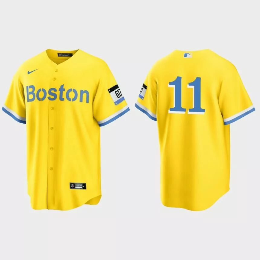 Boston Red Sox #11 Rafael Devers 2021 City Connect Replica Jersey – Gold Light Blue