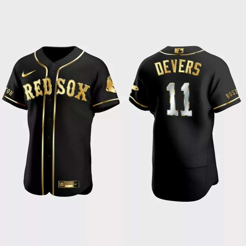 Boston Red Sox #11 Rafael Devers Golden Edition Authentic Jersey – Black