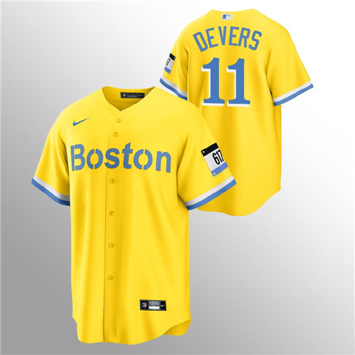 Boston Red Sox #11 Rafael Devers Men's Nike 2021 City Connect Gold Fans Version MLB Jersey