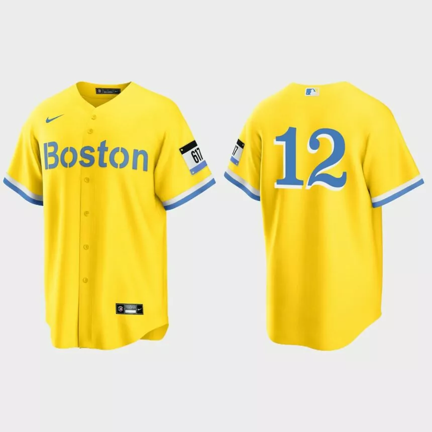 Boston Red Sox #12 Ellis Burks 2021 City Connect Replica Jersey – Gold Light Blue