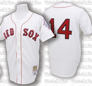 Boston Red Sox #14 Jim Rice White Buttons 1987 Mitchell & Nes Throwback Jersey