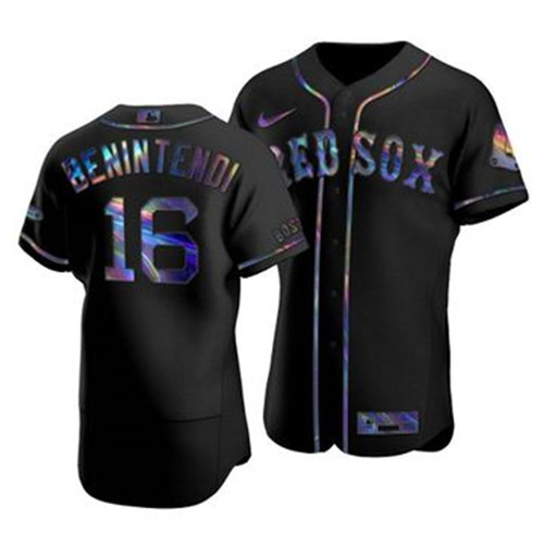 Boston Red Sox #16 Andrew Benintendi Men's Nike Iridescent Holographic Collection MLB Jersey - Black