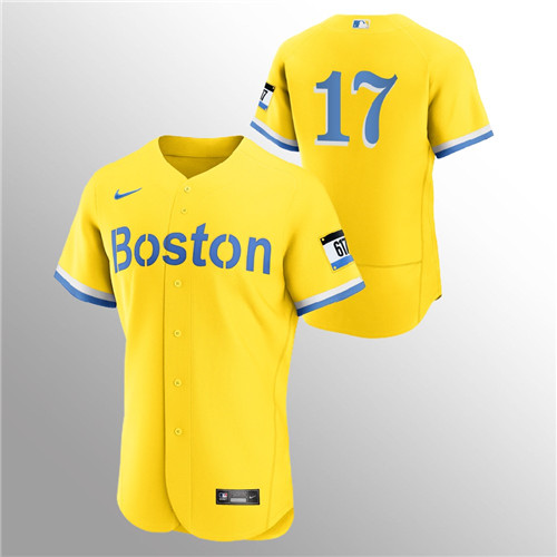 Boston Red Sox #17 Nathan Eovaldi Men's Nike 2021 City Connect Gold Authentic MLB Jersey - No Name