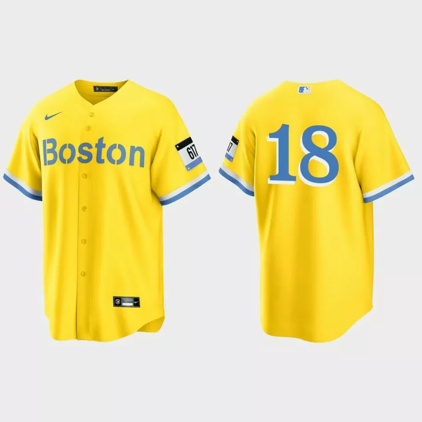 Boston Red Sox #18 Johnny Damon 2021 City Connect Replica Jersey – Gold Light Blue