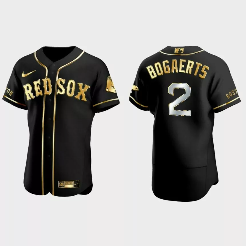 Boston Red Sox #2 Xander Bogaerts Golden Edition Authentic Jersey – Black