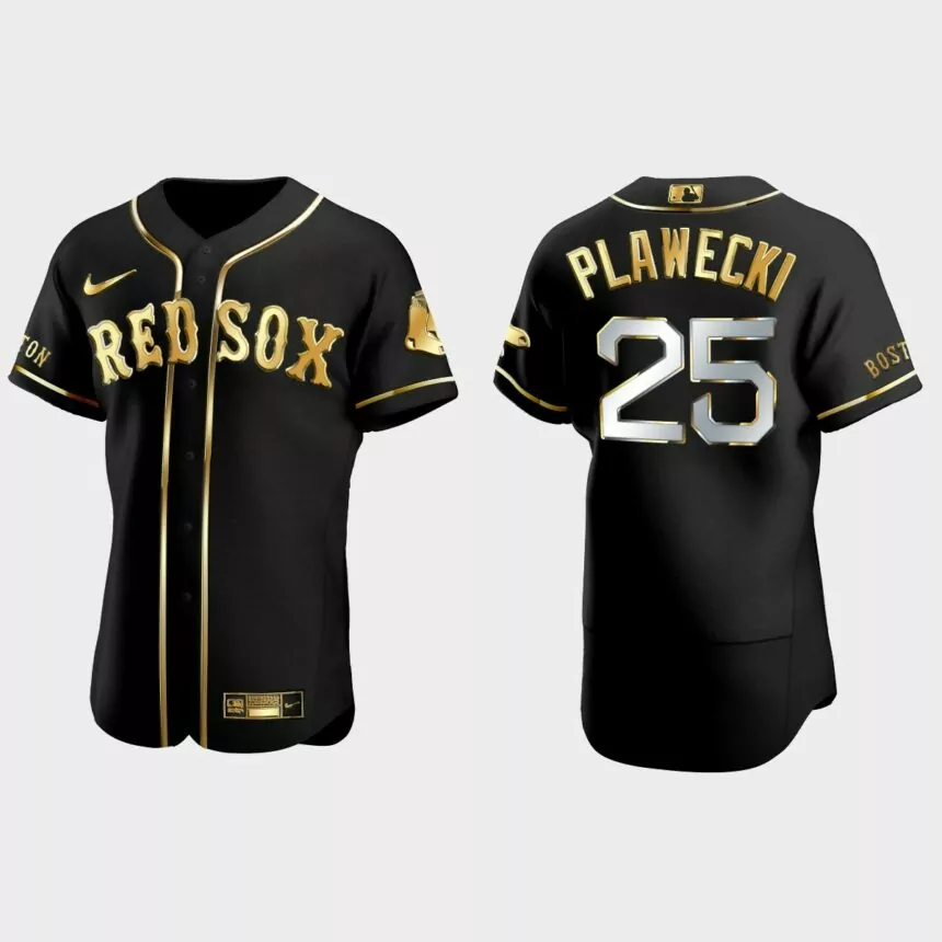 Boston Red Sox #25 Kevin Plawecki Golden Edition Authentic Jersey – Black