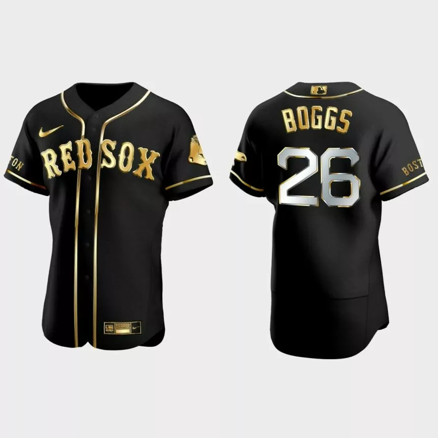 Boston Red Sox #26 Wade Boggs Golden Edition Authentic Jersey – Black