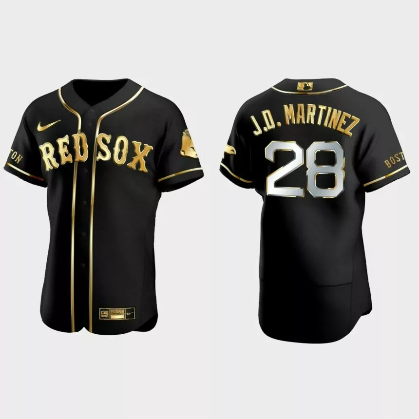Boston Red Sox #28 J.D. Martinez Golden Edition Authentic Jersey – Black