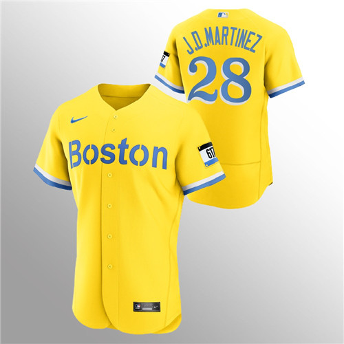 Boston Red Sox #28 J.D. Martinez Men's Nike 2021 City Connect Gold Authentic MLB Jersey