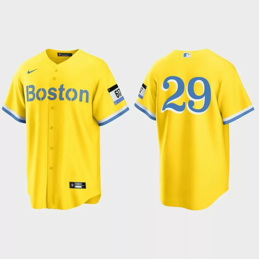 Boston Red Sox #29 Bobby Dalbec 2021 City Connect Replica Jersey – Gold Light Blue