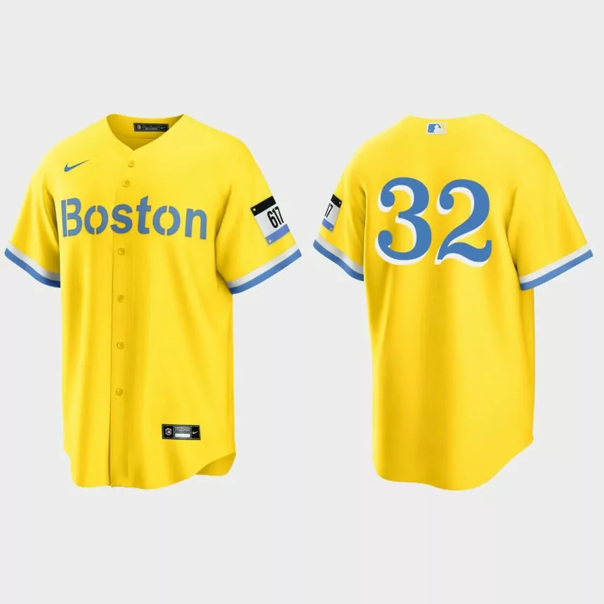 Boston Red Sox #32 Derek Lowe 2021 City Connect Replica Jersey – Gold Light Blue