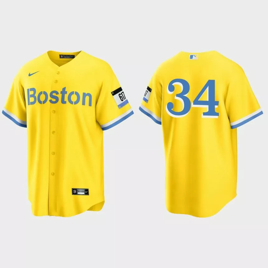 Boston Red Sox #34 David Ortiz 2021 City Connect Replica Jersey – Gold Light Blue