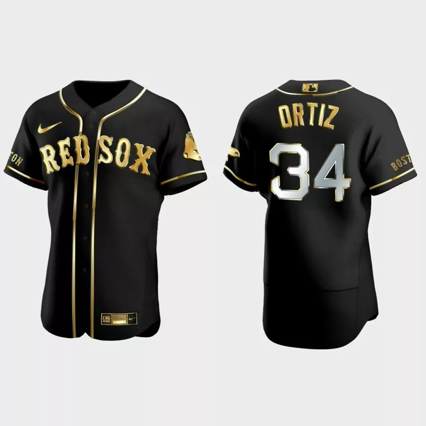 Boston Red Sox #34 David Ortiz Golden Edition Authentic Jersey – Black