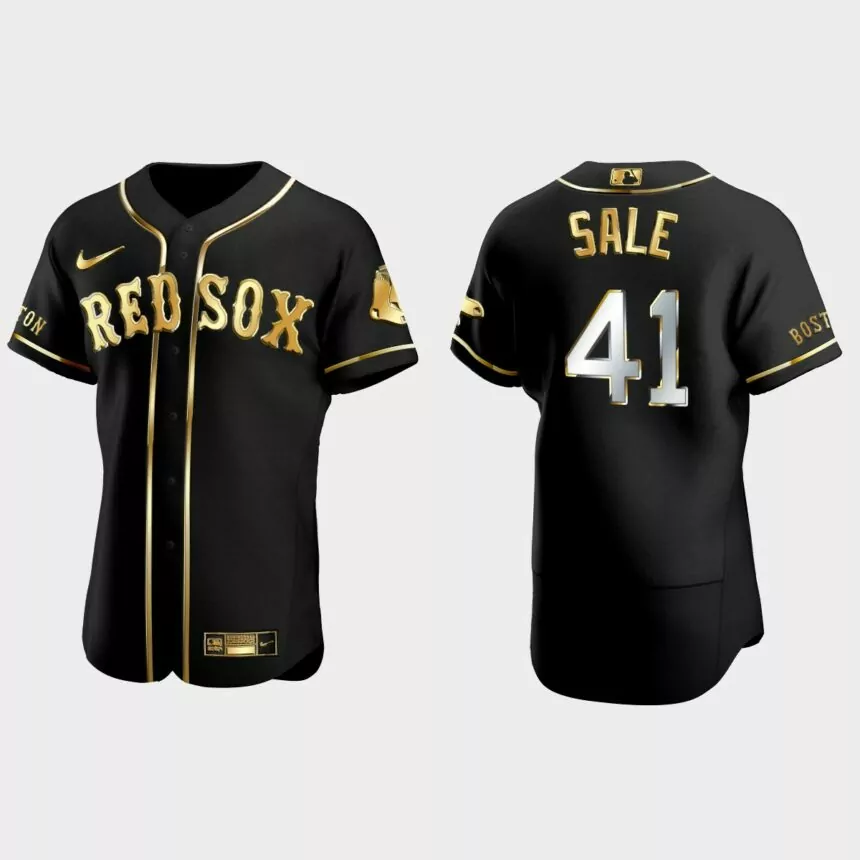 Boston Red Sox #41 Chris Sale Golden Edition Authentic Jersey – Black