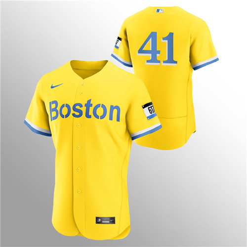 Boston Red Sox #41 Chris Sale Men's Nike 2021 City Connect Gold Authentic MLB Jersey - No Name