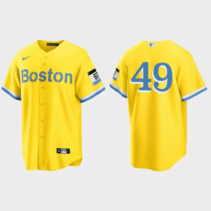 Boston Red Sox #49 Tim Wakefield 2021 City Connect Replica Jersey – Gold Light Blue