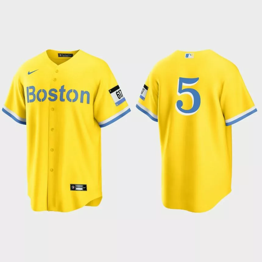 Boston Red Sox #5 Enrique Hernandez 2021 City Connect Replica Jersey – Gold Light Blue