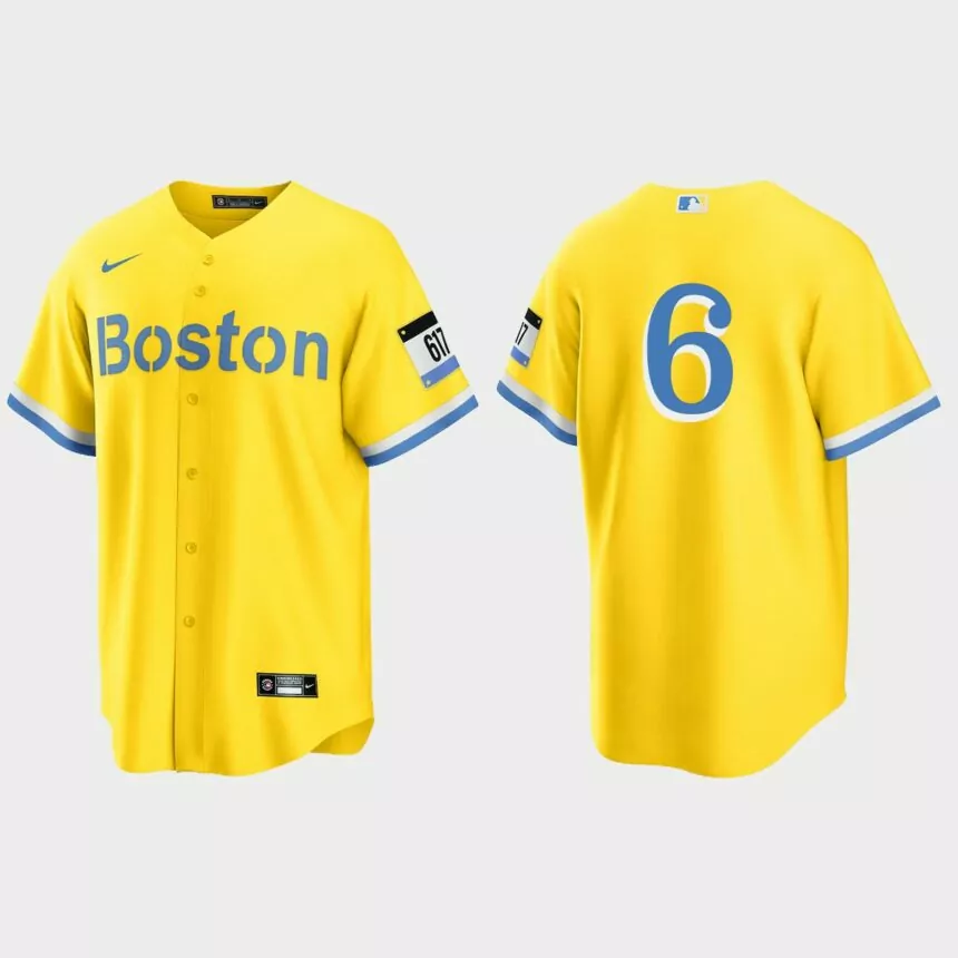 Boston Red Sox #6 Bill Buckner 2021 City Connect Replica Jersey – Gold Light Blue