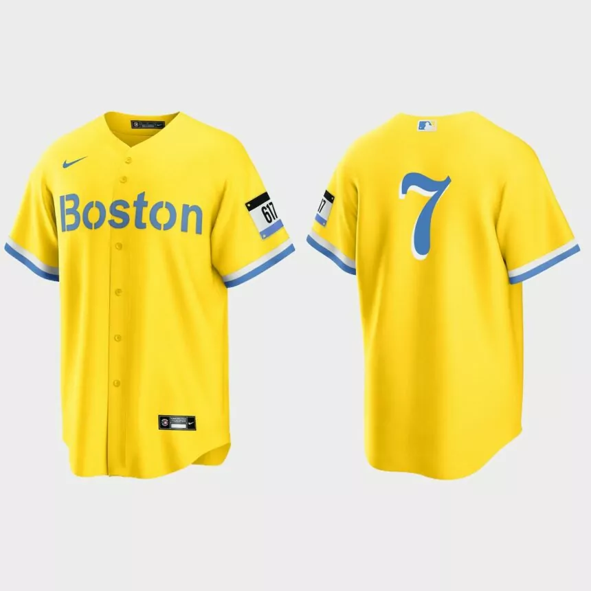 Boston Red Sox #7 Christian Vazquez 2021 City Connect Replica Jersey – Gold Light Blue