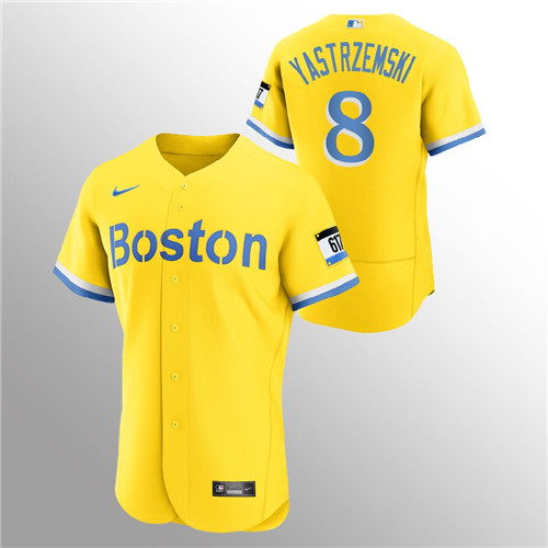 Boston Red Sox #8 Carl Yastrzemski Men's Nike 2021 City Connect Gold Authentic MLB Jersey