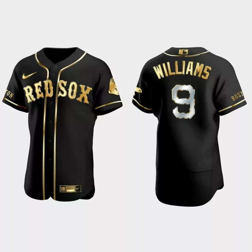 Boston Red Sox #9 Ted Williams Golden Edition Authentic Jersey – Black